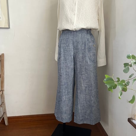 ランチパンツ　コットンリネン　スラブヘリンボーン　ブルー　　04-26103-52