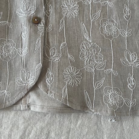 サンドジャケット　リネンコットン　ローン花刺繍　　ナチュラル　10-26203-0695