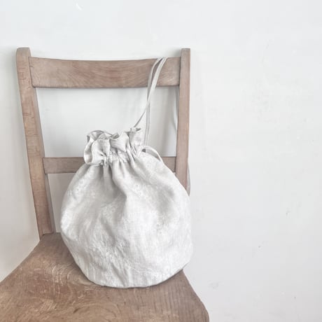 カルダモンbag  リネン　スラブ　花刺繍　ナチュラル　　　　　　　　　　　61-24203-6095