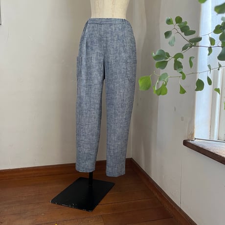 ナッツパンツ　コットンリネン　スラブヘリンボーン　ブルー　　　　　04-26106-52