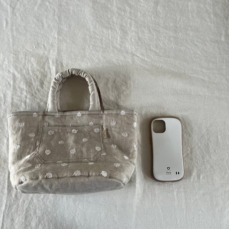 クマバケツ S リネンローン　水玉刺繍　ナチュラル　　　　　　61-26202-6087