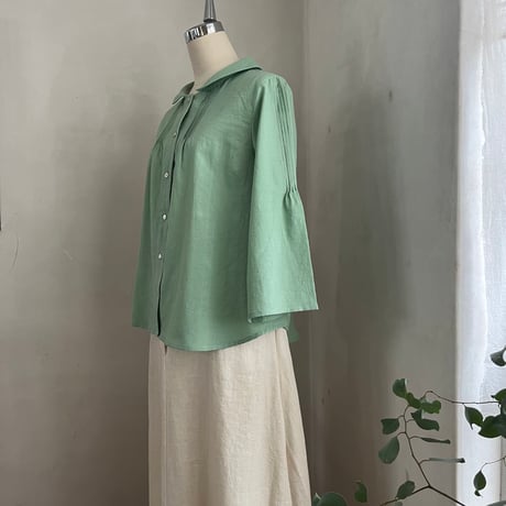 つゆくさブラウス(7分袖)　コットン　東炊ローン　ライトグリーン　　　01-26111-46