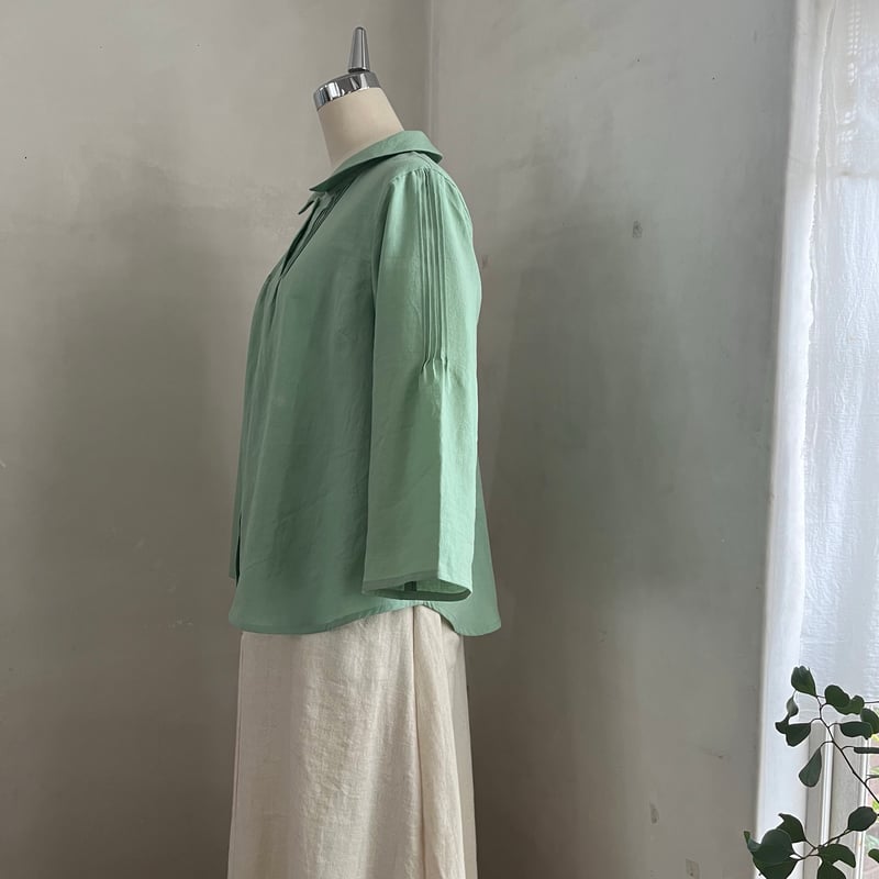 つゆくさブラウス(7分袖) コットン 東炊ローン ライトグリーン 01