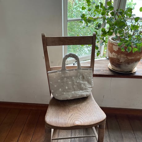 クマバケツ S リネンローン　水玉刺繍　ナチュラル　　　　　　61-26202-6087