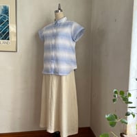 レモングラスシャツ　コットンリネン　スラブボーダー　ブルー　01-26207-0289