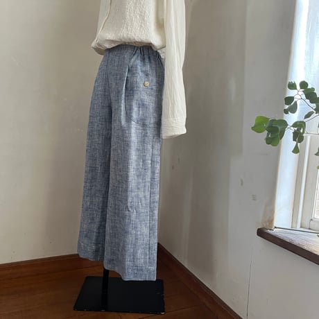 ランチパンツ　コットンリネン　スラブヘリンボーン　ブルー　　04-26103-52