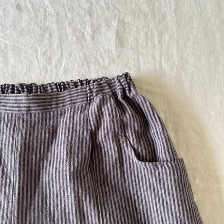 クラウドパンツ　コットンリネン　手揉みストライプ　グレー×ラベンダー04-25306-5786