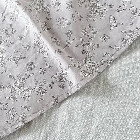 こかげシャツ　半袖　コットン　花鳥プリント　ラベンダー　　　　　　01-24213-5790