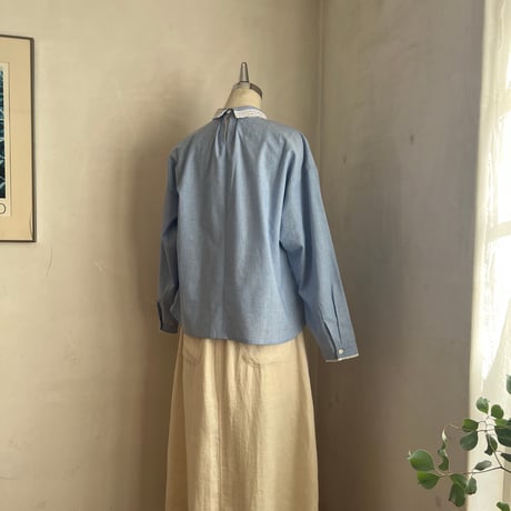 こかげシャツ　コットン　シャンブレー　サックスブルー　　　　　01-26104-51