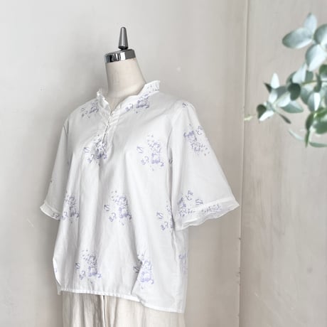 シードルブラウス　コットンシャーティング　ローズプリント　パープル　01-24312-589
