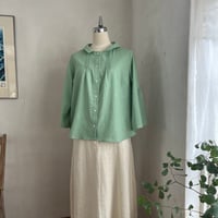 つゆくさブラウス(7分袖)　コットン　東炊ローン　ライトグリーン　　　01-26111-46