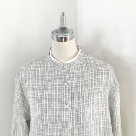 オーツシャツ　リネン　ツイル　グレーチェック　　　　　　　　　　　　　　10-23402-5381