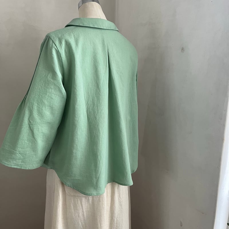 つゆくさブラウス(7分袖) コットン 東炊ローン ライトグリーン 01