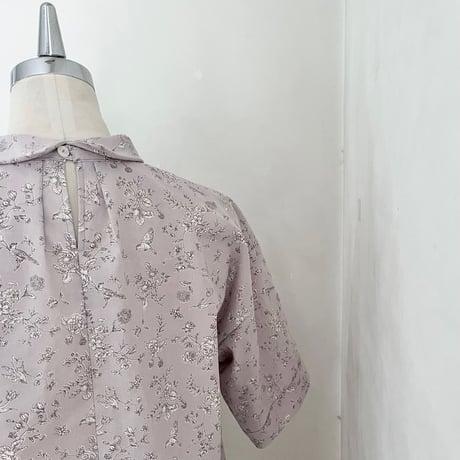 こかげシャツ　半袖　コットン　花鳥プリント　ラベンダー　　　　　　01-24213-5790