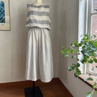 シードパンツ(ロング)コットンリネン　天日干しワッシャー　オフホワイト×ネイビーストライプ　04-26204-0253