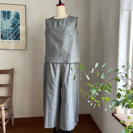 クラウドパンツ　コットンリネンボイル　ブラック千鳥　04-26213-0681