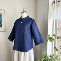 バルカシャツ　リネンローンインディゴ染　インディゴブルー　　　　　　　01-25303-54