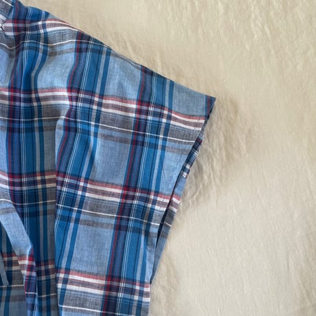 ドロップワンピース　コットンリネン　ブルーマドラスチェック　07-26208-5280
