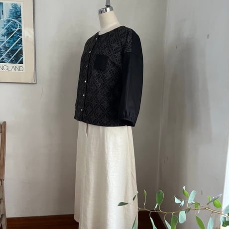 スワトウジャケット　コットン　花菱刺繍　ブラック　10-26301-0695