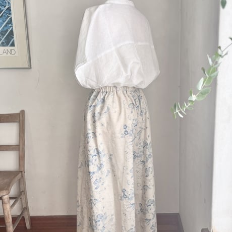 クロワッサンパンツ　コットンリネン　スラブ　アンティークローズプリント　04-24307-6090