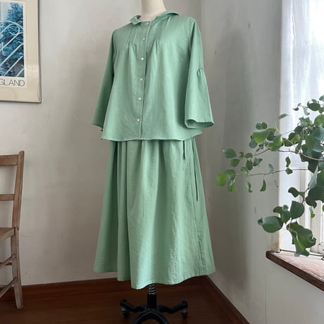 つゆくさブラウス(7分袖)　コットン　東炊ローン　ライトグリーン　　　01-26111-46