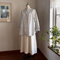 なでしこシャツ　コットンリネン　天日干しストライプ　オフホワイト×ネイビー　01-26209-0253