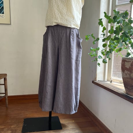 クラウドパンツ　コットンリネン　手揉みストライプ　グレー×ラベンダー04-25306-5786