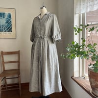 スワッグワンピース　６分袖　コットンリネン　スラブハケ目　ブラック　　　07-25204-06