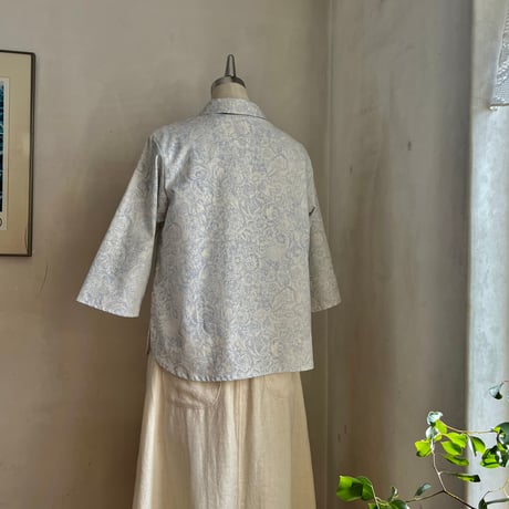 バルカシャツ　コットン　キャンブリック花プリント　ブルー　01-26206-5291