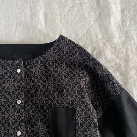 スワトウジャケット　コットン　花菱刺繍　ブラック　10-26301-0695