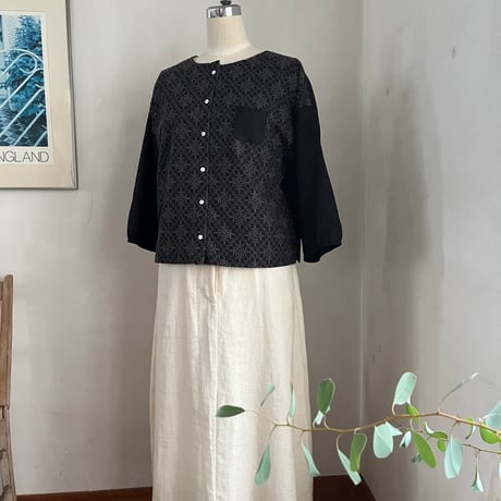 スワトウジャケット　コットン　花菱刺繍　ブラック　10-26301-0695
