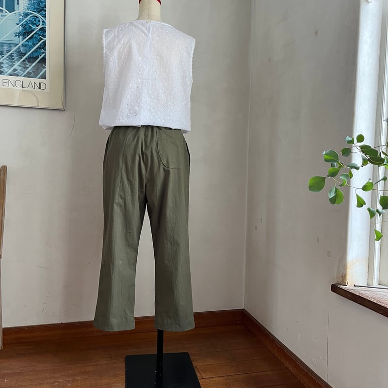 スッキリパンツ(8分丈)コットン ビンテージ馬布（厚手ポプリン）カーキ