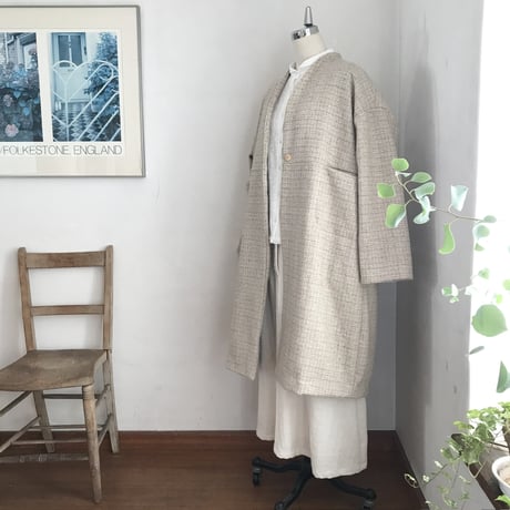 ノーブルコート(裏付き）　ウール　ブランケットツイード　ベージュ　　　　　　　　10-23505-10