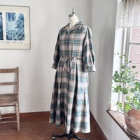 スワッグワンピース　コットンフランネル　タータンチェック　ベージュ×グリーン　　07-24402-1083