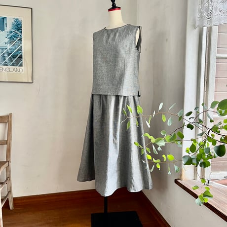 ペネロープトップ　コットンリネンボイル　ブラック千鳥　01-26218-0681