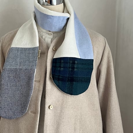 つみきストール　ウールコットン　ブラウン系　ブルー系　　グレー系　　モザイク刺繍系　　　　　　　43-25504