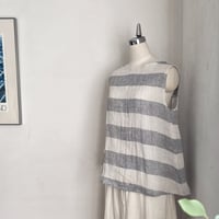 ジャスミントップ　  解撚リネン　ボーダー　ライトグレー　　　　　　01-25314-70-1