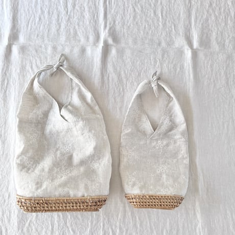ネージュバッグS・L  スラブリネンローン　花刺繍　ナチュラル　　　　　　61-24202-6095/24106-6095