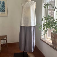 クラウドパンツ　コットンリネン　手揉みストライプ　グレー×ラベンダー04-25306-5786