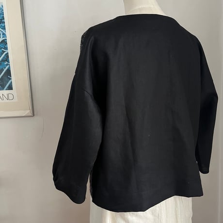 スワトウジャケット　コットン　花菱刺繍　ブラック　10-26301-0695