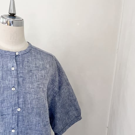 エシャロットワンピース　リネン　シャンブレー　ネイビー　　　　　　　　　07-24209-53