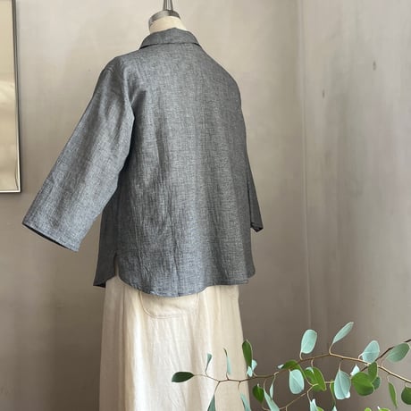バルカシャツ　コットンリネン　ナチュラルボイル　ブラック千鳥　01-26307-0681