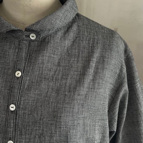 バルカシャツ　コットンリネン　ナチュラルボイル　ブラック千鳥　01-26307-0681