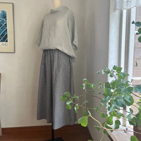 シードパンツ　(ロング）　コットンリネンワッシャー　ブラックギンガム　04-26204-0680