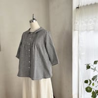 あんずブラウス　半袖　コットンリネン　ワッシャー　ギンガムチェック　ブラック　01-25209-0680