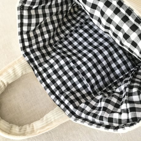 クマバケツ　Sサイズ　コットン中太コーデュロイ　生成り/ブルー/コットンブラックウォッチ　　　　61-23501-03/52/24506-84