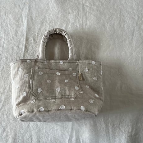 クマバケツ S リネンローン　水玉刺繍　ナチュラル　　　　　　61-26202-6087