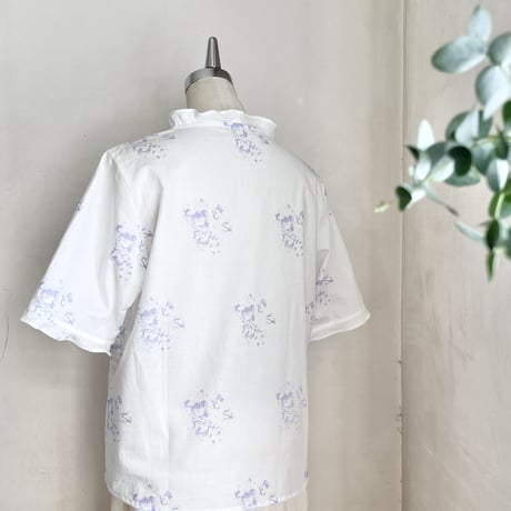 シードルブラウス　コットンシャーティング　ローズプリント　パープル　01-24312-589