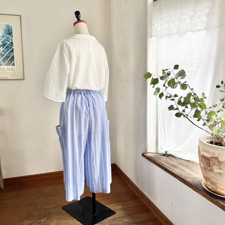 シードパンツ　コットン　ワッシャー　ストライプ　ブルー　　　　　　　　04-25208-5286