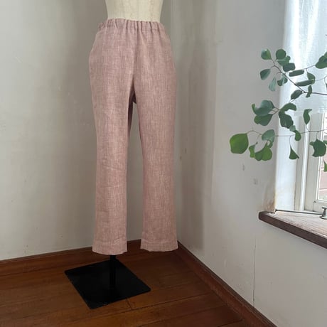 スッキリパンツ　コットン　リネン　スラブヘリンボーン　ピンク　　04-26105-23